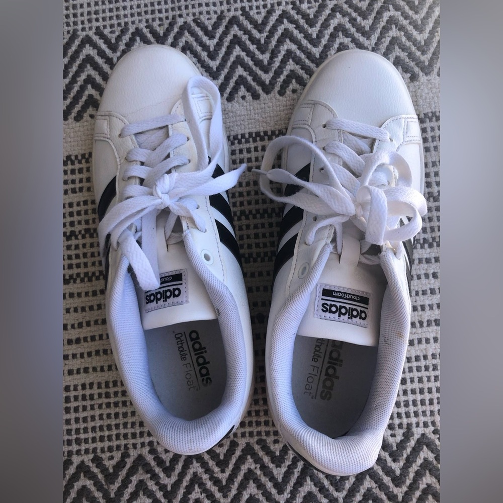 Adidas Classic White and Black Stripe Cloudfoam Sneakers